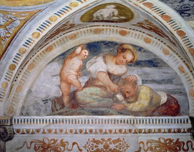 Simson en Delila, lunet, 1531-32 door Girolamo Romanino