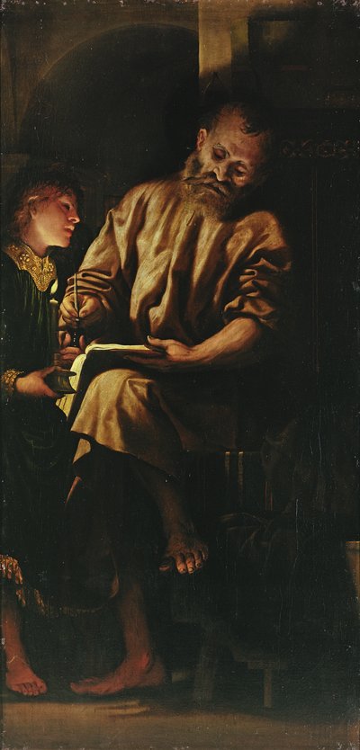 St. Matteüs en de engel door Girolamo Romanino
