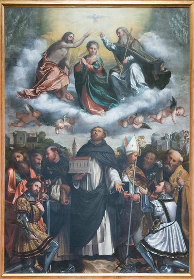 De kroning van de Maagd en Sint Dominicus door Girolamo Romanino