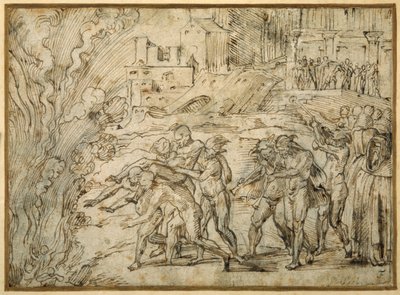 De brandstapel opgericht voor de troepen van Hannibal bij de val van Saguntum door Girolamo Romanino