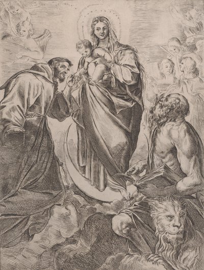 De Maagd met Heiligen Jerome en Franciscus door Girolamo Rossi