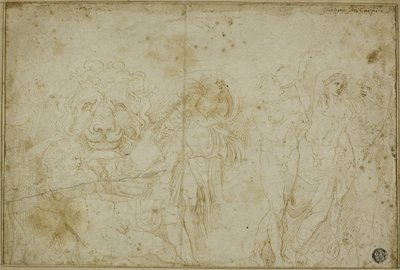 Sarcofaag van paleis Blenheim: Bacchanaal met leeuwenkop door Girolamo da Carpi
