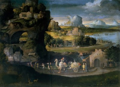 Landschap met magiërs, ca. 1525 door Girolamo da Carpi