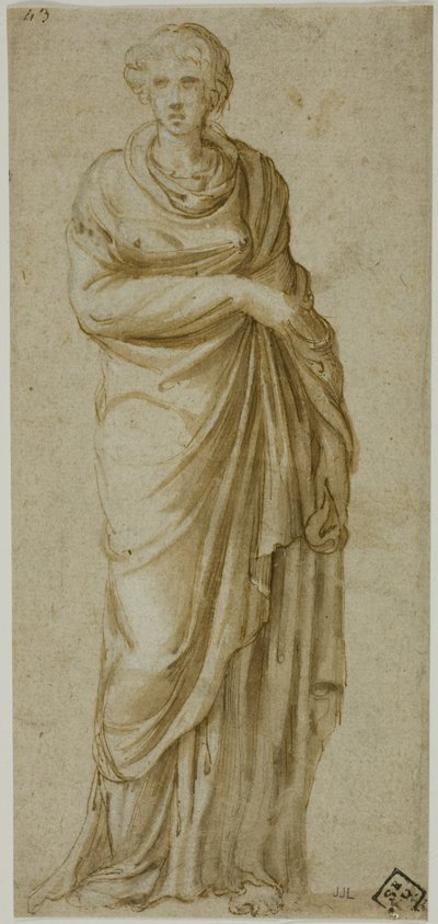 Staande Gedrapeerde Vrouwelijke Figuur door Girolamo da Carpi