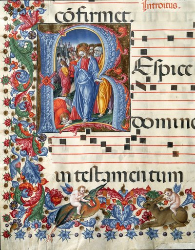 Versierde initiaal met afbeelding van Christus en de melaatse door Girolamo da Cremona