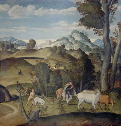 De Jonge Mercurius Steelt Vee van de Kudde van Apollo door Girolamo da Santacroce (ca.1480 1556) (attributed to)