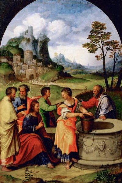 Jezus en de Samaritaanse vrouw door Girolamo da  Treviso II