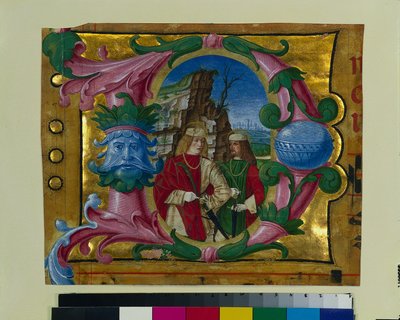 Historische initiaal (D) uit een koorboek: Twee martelaren door Girolamo dai Libri