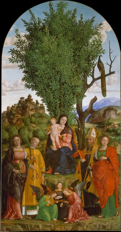 Madonna en kind met heiligen, ca. 1520 door Girolamo dai Libri