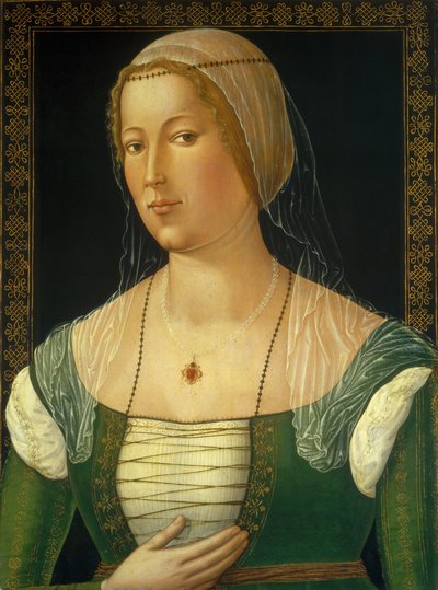 Portret van een jonge vrouw door Girolamo di Benvenuto