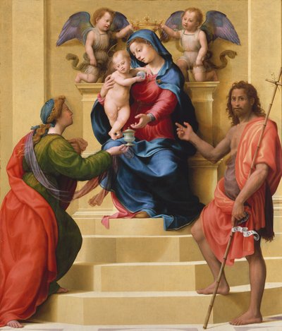 Madonna en Kind op de Troon met Heiligen Maria Magdalena en Johannes de Doper door Giuliano Bugiardini