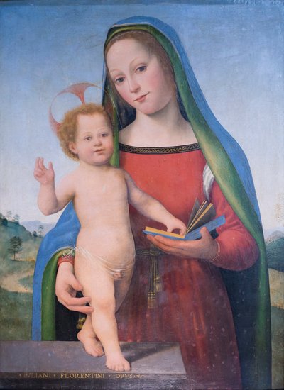Madonna en Kind in een landschap door Giuliano Bugiardini