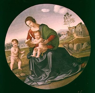 Madonna en Kind met de jonge St. Johannes de Doper door Giuliano Bugiardini