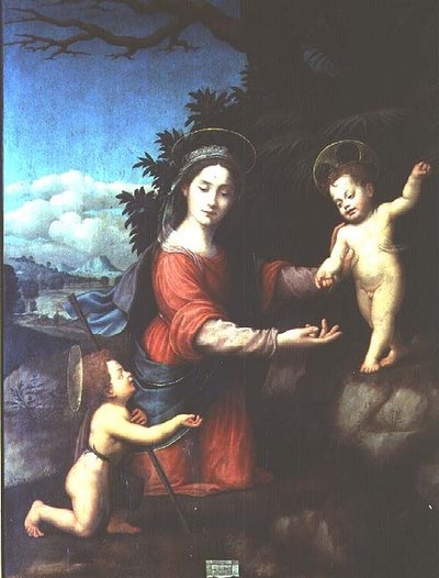 Madonna en Kind met de jonge St. Johannes de Doper door Giuliano Bugiardini