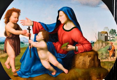 Madonna en Kind met de jonge Johannes de Doper door Giuliano Bugiardini