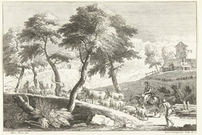 Heuvellandschap met herders en vee door Giuliano Giampiccoli