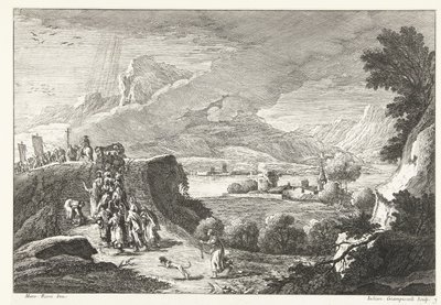 Landschap met begrafenisstoet door Giuliano Giampiccoli