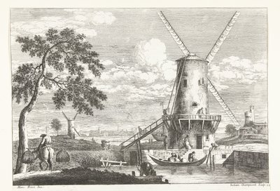 Landschap met molen aan water door Giuliano Giampiccoli