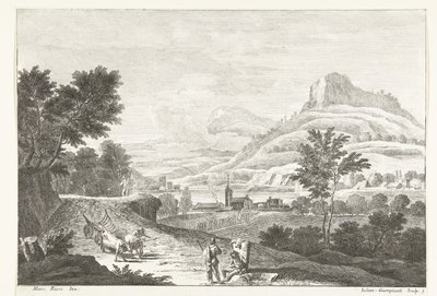 Landschap met ossenkar en begrafenis door Giuliano Giampiccoli