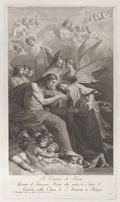 Christus geeft de Heilige Hostie aan de knielende Sint Catharina van Siena... door Giuliano Traballesi