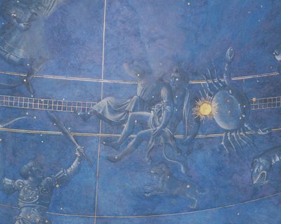 Het Pad van de Zon door de sterren op de nacht van 4 juli 1442, detail van Tweelingen en Kreeft (detail) door Giuliano dArrighi Pesello