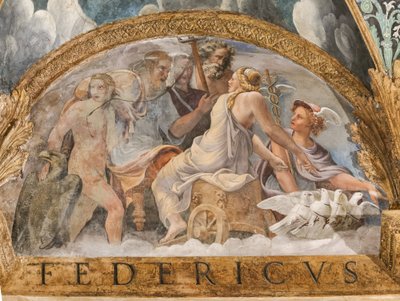 Detail van het gewelf: lunet die Venus voorstelt die Mercurius