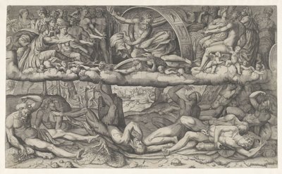 Strijd van goden en giganten door Giulio Bonasone (attributed to)
