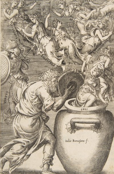 Epimetheus opent de doos van Pandora door Giulio Bonasone