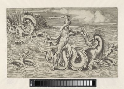 Hercules worstelt met Acheloüs door Giulio Bonasone