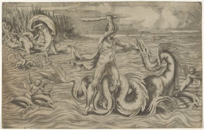 Hercules worstelt met Acheloüs door Giulio Bonasone
