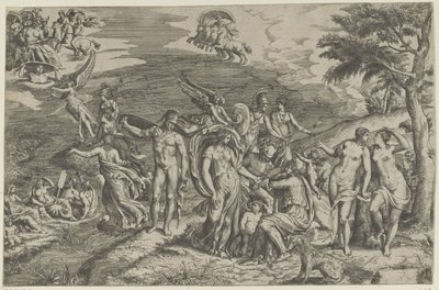 Het oordeel van Paris door Giulio Bonasone
