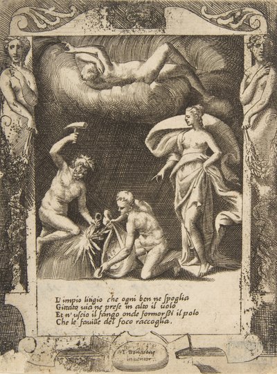 Litigium verwijderd uit het lichaam van Chaos terwijl zijn moeder in de lucht wordt gegooid, 1531-76 door Giulio Bonasone