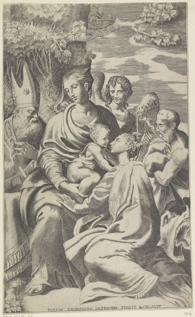 Maria met het Christuskind en heiligen door Giulio Bonasone