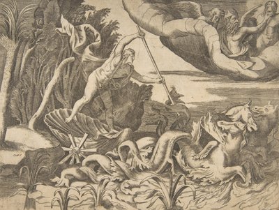 Neptunus in zijn Wagen getrokken door zeepaarden, uit de 