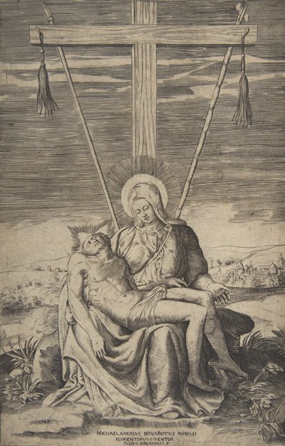 Pieta onder het Kruis van Golgotha door Giulio Bonasone