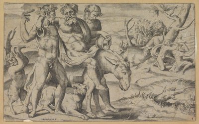 Silenus rijdend op een ezel door Giulio Bonasone