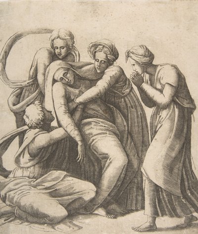 De Maagd flauwvallend en ondersteund in de armen van de heilige vrouwen, 1531-76 door Giulio Bonasone