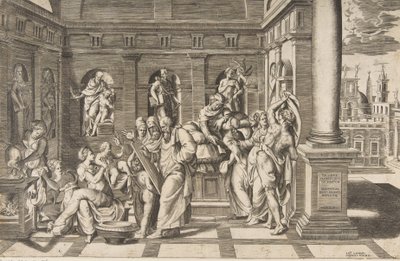 De geboorte van Sint Johannes de Doper in een klassiek gebouw door Giulio Bonasone