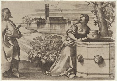 Christus en de Samaritaanse vrouw door Giulio Campagnola