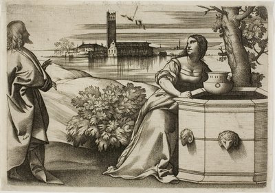 Christus en de Samaritaanse Vrouw door Giulio Campagnola