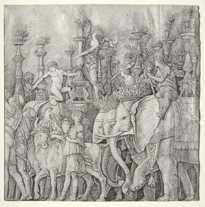 De Triomfen van Caesar: De Olifanten, c. 1485-1490 door Giulio Campagnola