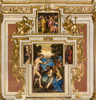 Kapel van Onze-Lieve-Vrouw van het Volk, Eerste span zuidzijde, Giulio Campi, Doop van Christus 1569, Aan de zijkanten Sant