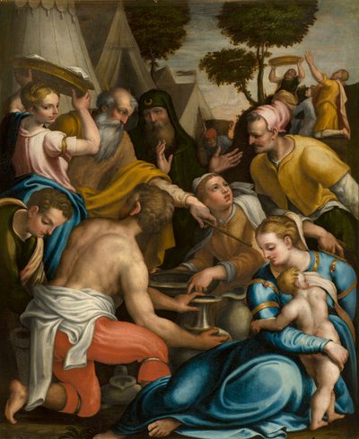 Kapel van het Heilig Sacrament, Eerste span noordzijde, Verzameling van Manna 1569 door Giulio Campi