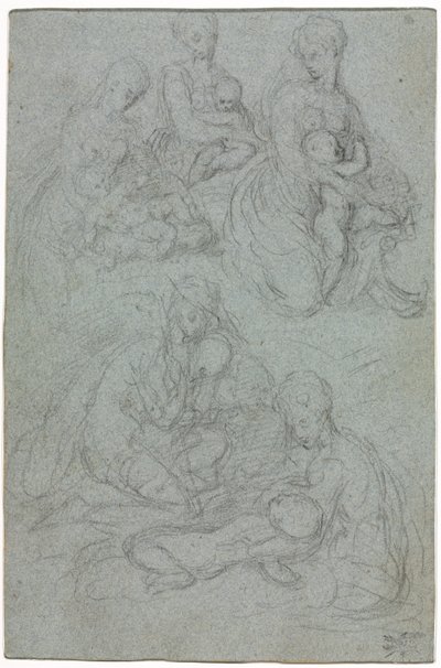 Schetsen van Maagd en Kind, tweede helft 1500s door Giulio Campi