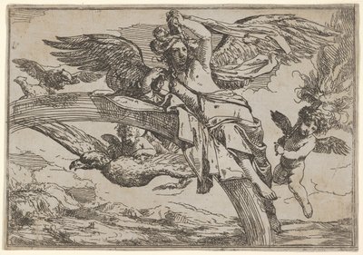 Lucht, voorgesteld door Iris liggend op haar regenboog, vergezeld door een gevleugelde putto door Giulio Carpioni