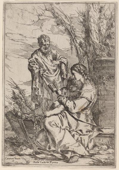 Heilige Familie met de lezende Maagd door Giulio Carpioni