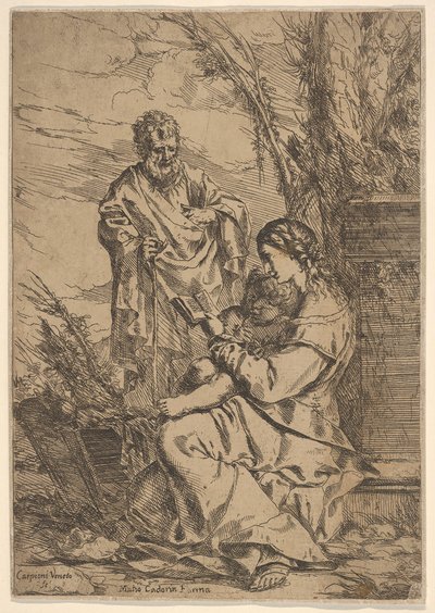 Heilige Familie met de Maagd die leest (detail) door Giulio Carpioni
