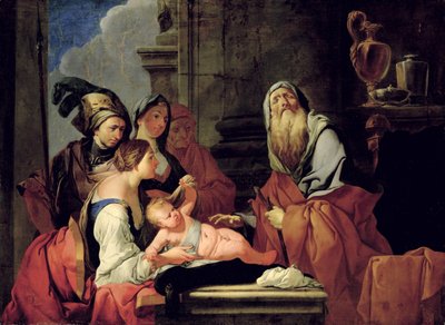 De blinde profeet Tiresias met de baby Narcissus door Giulio Carpioni