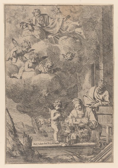 De Heilige Familie met de Maagd die Christus boven de Wieg Houdt door Giulio Carpioni