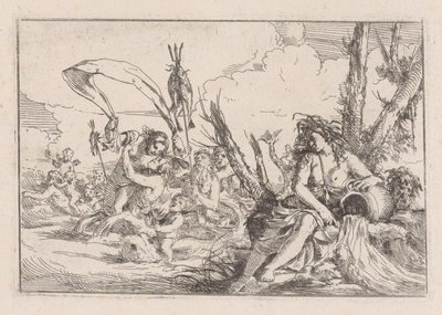 Water, voorgesteld door een najade zittend aan de voet van een boom, 1640-60 door Giulio Carpioni